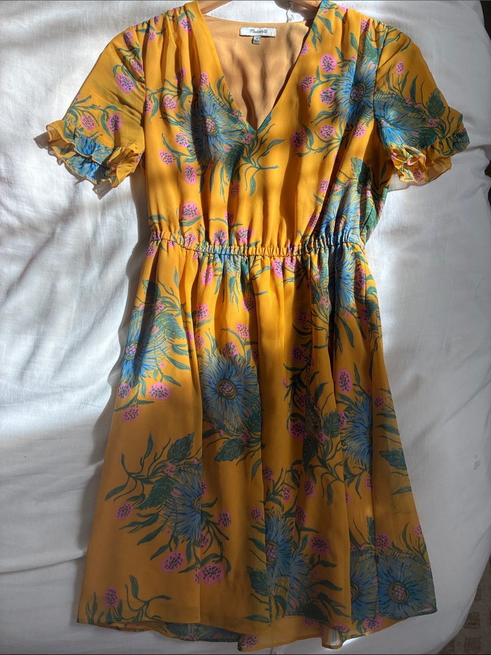 Madewell Mustard Yellow Floral Mini Dress